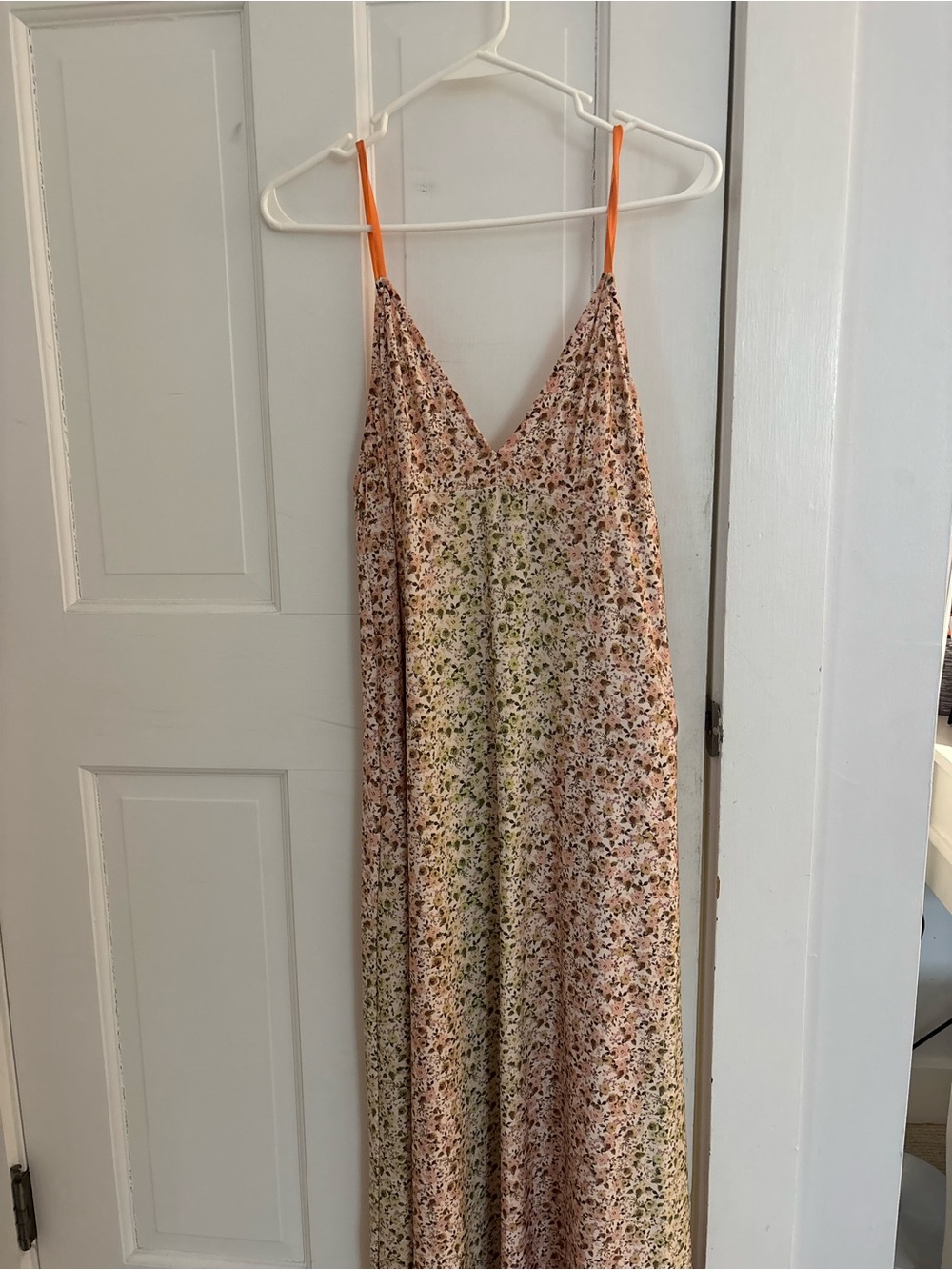 Zara Cream Floral Slip Dress with Orange Trim